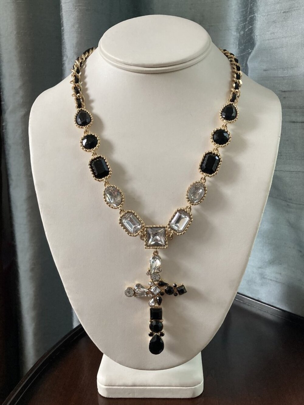 Dramatic Rhinestone Cross Necklace, Kardashian-Inspired Statement, Gothic Glam